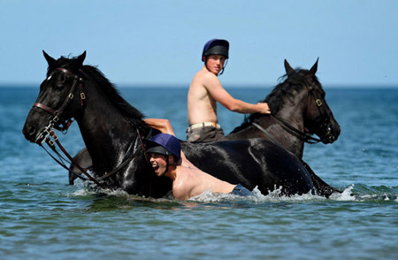 Photo shows the Household Cavalry Mounted Regiment begins its annual Regimental Training in Norfolk, England, Aug. 3, 2009 [chinanews.com.cn]