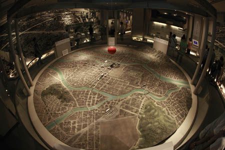 A model of Hiroshima after the atomic bomb blast is seen in the Hiroshima Peace Memorial in Hiroshima of Japan, on Aug. 5, 2009, one day prior to the 64th Hiroshima A-bombing anniversary. Hiroshima citizens held activities and events to mark the upcoming 64th Hiroshima A-bombing anniversary.[Xinhua] 