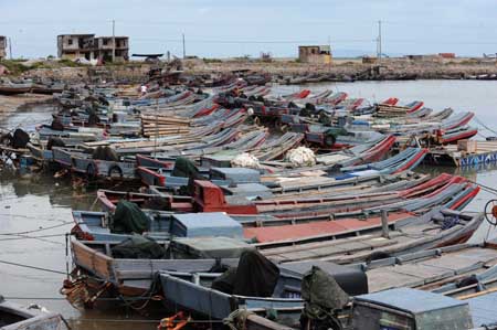 Boats are berthed at a port in Xiamen, a city of southeast China's Fujian Province, Aug. 7, 2009.[Zhang Guojun/Xinhua]