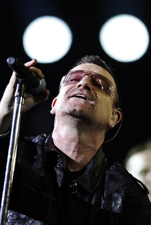 Bono of U2 performs during their 