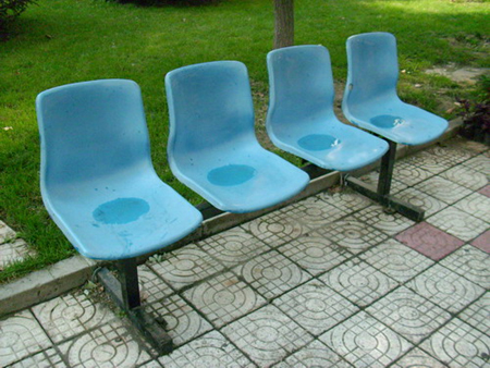 Water resting on chairs
