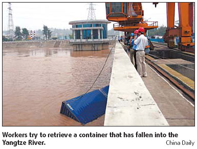 Dangerous crates in river