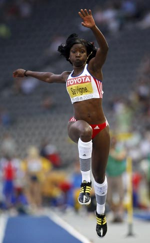 Yargeris Savigne of Cuba competes in the women's triple jump final during the world athletics championships at the Olympic stadium in Berlin August 17, 2009. 