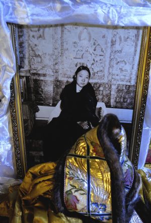 The image of Samding Dojepamo Deqenquzhen, the only female living Buddha in the Tibet Autonomous Region, is seen at Samding Monastery in Nagarze county, southwest China's Tibet Autonomous Region Aug. 17, 2009.