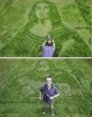 The 3D Art Expert used some basic garden tools and a lawnmower to recreate a Mona Lisa in Tania's South London lawn. Working with nature's canvas he carefully prepared the surface, trimmed the blades of grass and over the course of two days the woman with the enigmatic smirk came to life.[CCTV.com]