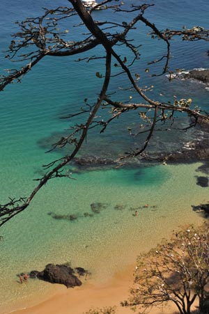 Photo taken on Aug. 25, 2009 shows the pure seawater near Fernando de Noronha Island, northeastern Brazil. Fernando de Noronha, well-preserved with its beautiful view, pure seawater and various marine lives, was listed as a world natural heritage site by the UNESCO in 2001. [Song Weiwei/Xinhua]