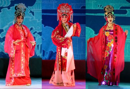 Combo photo taken on Aug. 25, 2009 shows the actresses of varied Chinese opera perform 'Romance of the Western Chamber' during a Chinese opera joint performance held in Yongji City, north China's Shanxi Province.