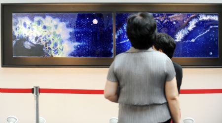 People stand before the ceramic print on the Craft Taiwan 2009 in Taipei, southeast China's Taiwan Province, Aug. 27, 2009. 