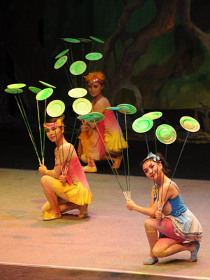 Acrobats of the Nanjing Acrobatic Troupe of China stage a grand acrobatics performance entitled 'Dream Carnival' in Madrid, capital of Spain, August 28, 2009. 