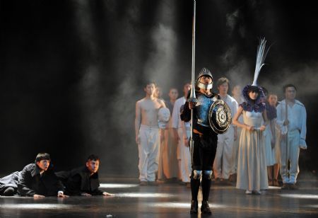 Photo taken on Aug. 30, 2009 shows a still of Don Quixote during a trial performance at the Experimental Theater of Central Academy of Drama in Beijing, China. The stage show Don Quixote, adapted from Spanish novelist Miguel de Cervantes's novel Don Quixote and directed by Meng Jinghui, a leading Chinese theater director, will be on stage to public at the national Center for the Performing Art on Wednesday.