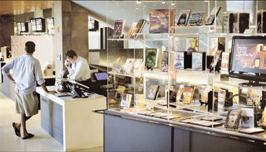 A selection of classic films DVD and books are offered for sale at The Landmark Movie Theatre in Los Angeles.