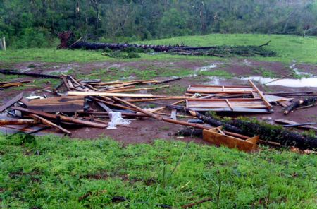 Ruins are remained after a tornado swept Argentina's northern province of Misinoes, Sept. 8, 2009.(