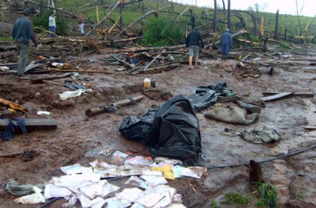 Ruins are remained after a tornado swept Argentina's northern province of Misinoes, Sept. 8, 2009.(