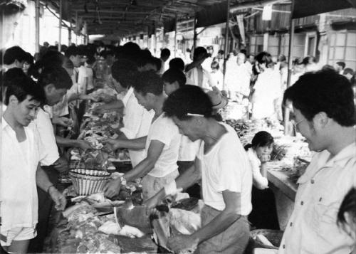 A food market in the 1980s.