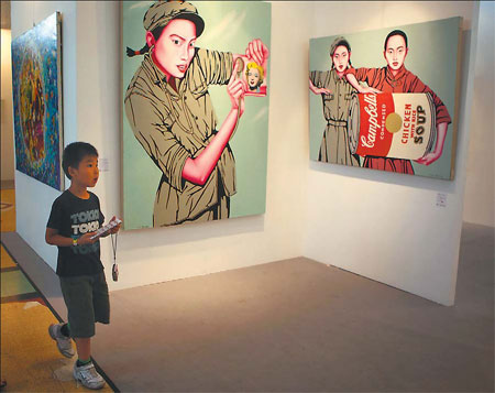 Chinese contemporary artworks are on display at the Shanghai Exhibition Center during the ShContemporary.