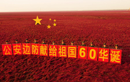 Giant national flag on the red beach