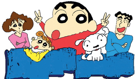 The cartoon images of Shin-chan and his family. 