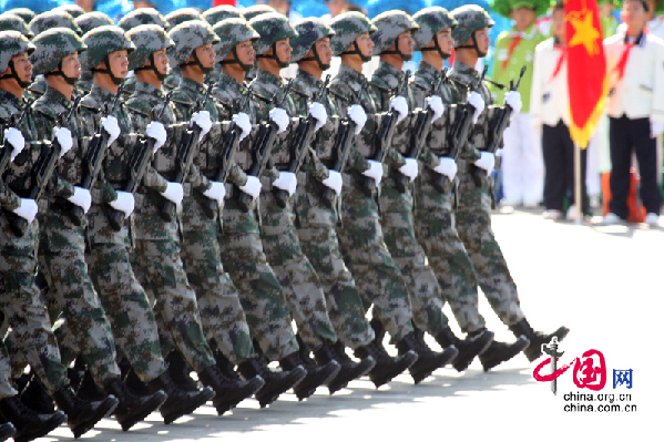 Infantry formation march into Tian'anmen Square