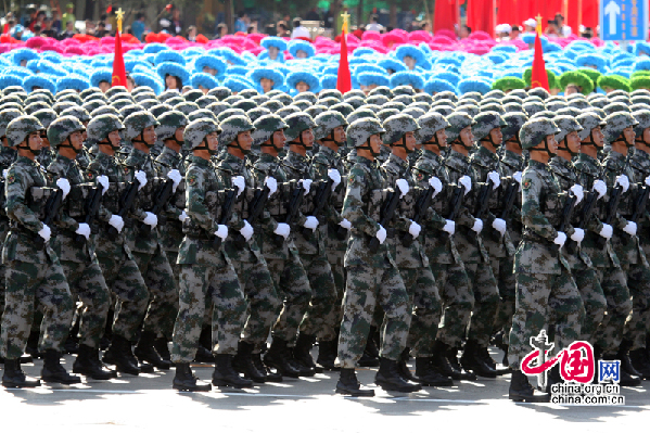 Infantry formation march into Tian'anmen Square