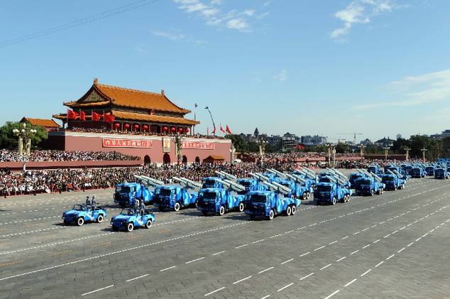 Navy's anti-aircraft missiles are displayed in a parade of the celebrations for the 60th anniversary of the founding of the People's Republic of China, on Chang'an Street in central Beijing, capital of China, Oct. 1, 2009.