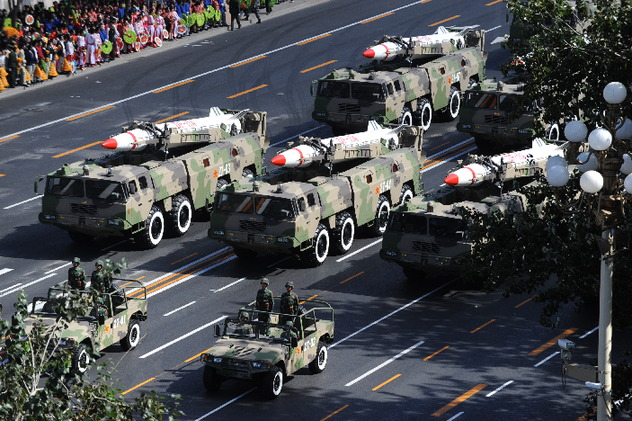 Chinese Second Artillery Force's DF (East Wind) -11 surface-to-surface tactical missiles are displayed in a parade of the celebrations for the 60th anniversary of the founding of the People's Republic of China, on Chang'an Street in central Beijing, capital of China, Oct. 1, 2009.