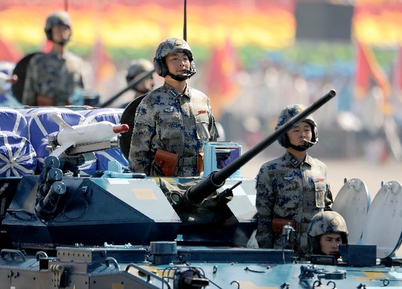 Paratrooper's armoured vehicles roll into the Tian'anmen Square at the Grand Military Parade at the celebration of 60th Anniversairy of PRC. 