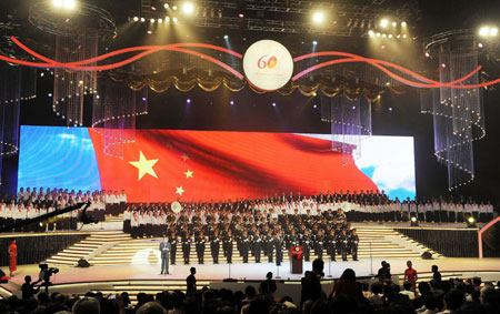 An evening gala is held in Hong Kong, south China, on Oct. 2, 2009, to celebrate the 60th anniversary of the founding of the People's Republic of China.