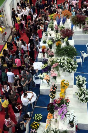 People visit the 7th China Flower Expo held in the Shunyi District of Beijing, capital of China, Oct. 2, 2009. (Xinhua/Chen Xiaogen)