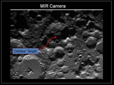 NASA's Lunar Crater Observation and Sensing Satellite (LCROSS) impact view is seen in this image released on October 9, 2009. Two U.S. spacecraft were crashed into a lunar crater Friday but scientists said it was too early to say whether the mission to search for supplies of water on the Moon had been a success. [Xinhua/Reuters]