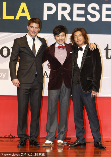 Lee Byung-hun (L) from South Korea, Kimura Takuya (M) from Japan, and Josh Hartnett from the United States