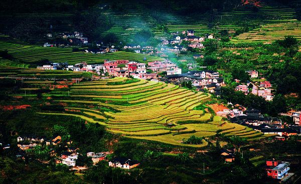Isolated from modern society for so many years, the buildings in Dapu have changed little for decades. White and green tiled houses can be spotted over the valleys, together with bamboo, banana trees, farmyard animals and kitchen smoke. The scene is a modern version of a Chinese ink and wash painting. 