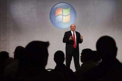 Microsoft CEO Steve Ballmer speaks about the upcoming release of Microsoft's new operating system, Windows 7, in Toronto, October 21, 2009. [Mark Blinch/CCTV/REUTERS/CANADA BUSINESS]
