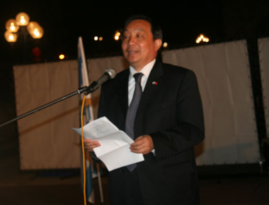 Wang Chen, Minister of the State Council Information Office of China, addresses the opening ceremony of the photo exhibition 'A Close Look at China,' held at the Museum of Antiquities in Jaffa, Israel, October 19, 2009.