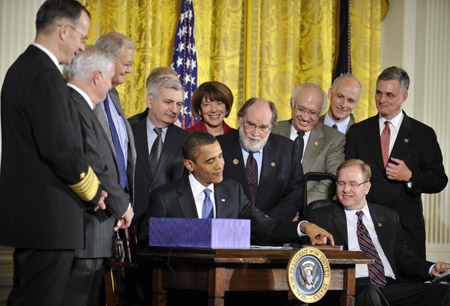 U.S. President Barack Obama on Wednesday signed a 680-billion-U.S.-dollar defense authorization bill, and said that there is still too much waste in overall Pentagon spending.