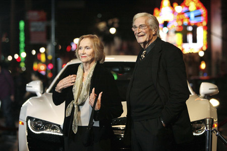 Cast members Martin Landau (R) and Eva Marie Saint attend a screening for the 50th anniversary of Alfred Hitchcock