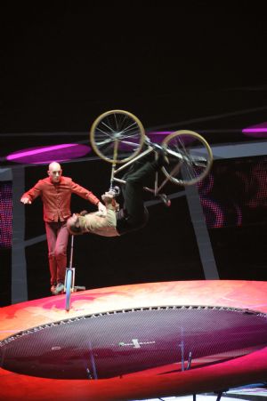 French acrobats perform at the 12th China Wuqiao International Circus Festival in Cangzhou City, north China's Hebei Province, Nov. 11, 2009. [Wang Min/Xinhua]