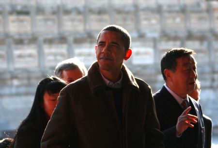 U.S. President Barack Obama visits the Forbidden City in Beijing on Nov. 17, 2009.[Pang Xinglei/Xinhua]