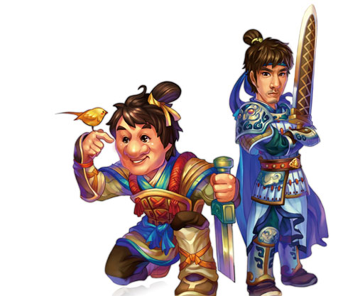 Cartoon images of Jackie Chan and Lee-Hom Wang in the video game spin-off of their film 'Big Soldiers.'