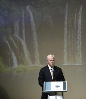 Chairman of the Russian State Duma Boris Gryzlov gives a speech during the first 