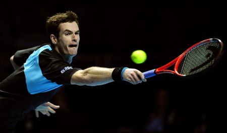 Britain's Andy Murray returns the ball to Spain's Fernando Verdasco during their ATP World Tour Finals tennis match at the 02 Arena in London November 26, 2009. 