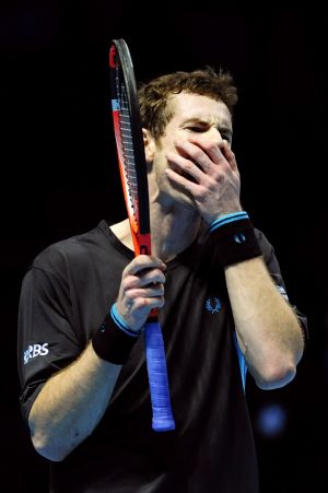 Britain's Andy Murray reacts during his ATP World Tour Finals tennis match against Spain's Fernando Verdasco at the 02 Arena in London November 26, 2009.