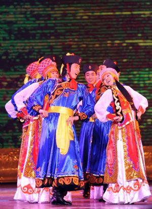 Dancers perform at the Great Hall of the People to celebrate the 60th anniversary of the founding of the People&apos;s Republic of China and the founding of Chinese Dancers Association in Beijing, Nov. 28, 2009. (Xinhua/Zhang Lei)