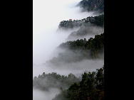 Cold air around Lushan, a celebrated mountain scenic area in East China's Jiangxi Province, created a misty fairyland on Nov. 29, 2009. [CFP]