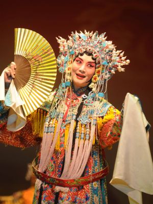 "Meihua Award" winner Wang Runjing performs Beijing Opera "Drunken Beauty" during an art show at Hangzhou Theater in Hangzhou, capital of east China