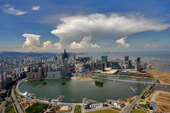 Nanwan Lake, located in the central Macao, is surrounded by many large hotels and casinos.