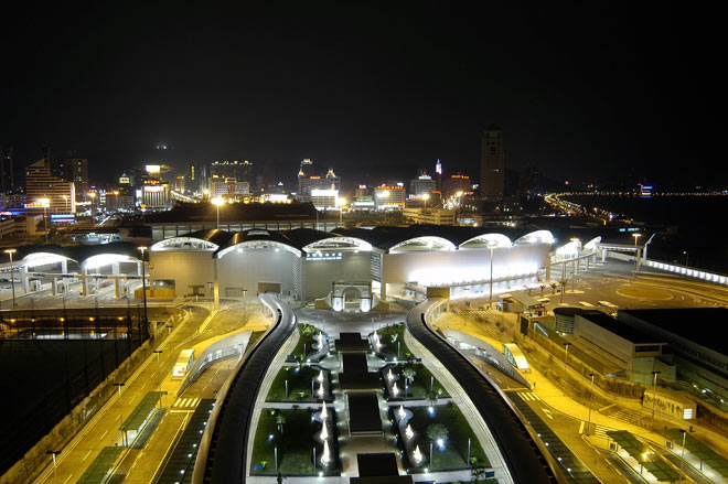 A night scene showcases Guanzha, an important channel linking Macao and Zhuhai city.