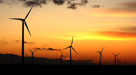 Photo taken on Nov. 30, 2009 shows the Jiuquan wind power base in northwest China's Gansu Province. (Xinhua/Zhu Shiliang)