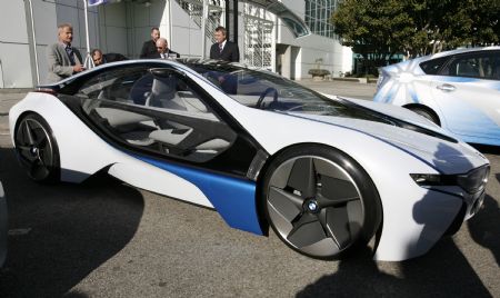 The BWM Vision EfficientDynamics Concept car alternative fuel vehicle is seen on display during a preview at the 2009 L.A. Auto Show in Los Angeles, California December 1, 2009.