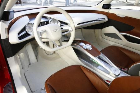 The interior of the Audi E-tron electric concept car alternative fuel vehicle is pictured during a preview at the 2009 L.A. Auto Show in Los Angeles, California December 1, 2009.