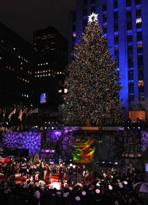 The Rockefeller Center Christmas tree is illuminated in New York December 2, 2009.